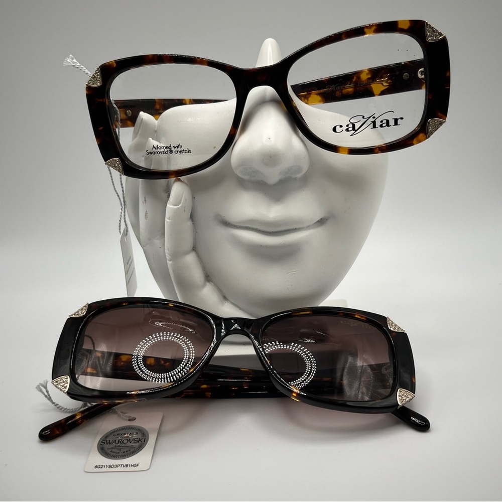 Authentic Design Sunglasses/Eyeglasses Havana Swarovski Crystals M4885 By Caviar